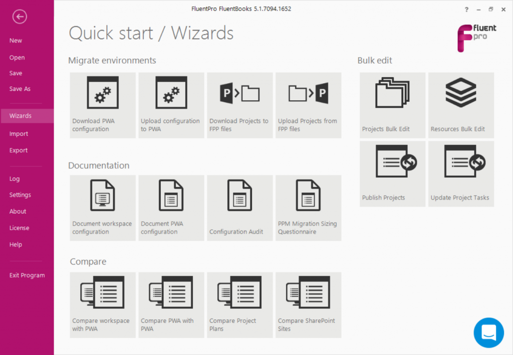 Quick Start Wizards Menu